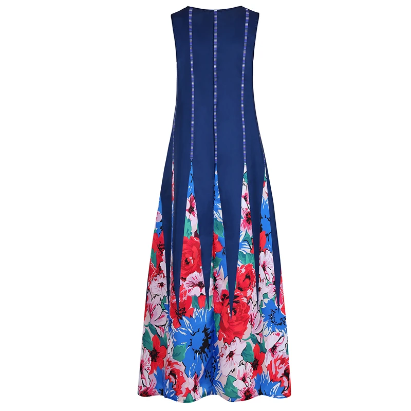 

Vintage Print Maxi Dress Women's Summer Sundress 2020 Kaftan V Neck Sleeveless Vestido Patchwork Tank Dress Plus Size 5XL