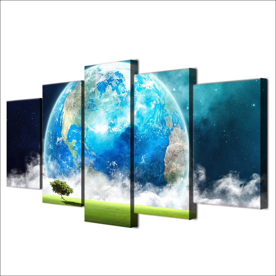 

HD Printed 5 Piece Canvas Art Blue Earth Planet Modern Abstract Painting Wall Pictures for Living Room Free Shipping