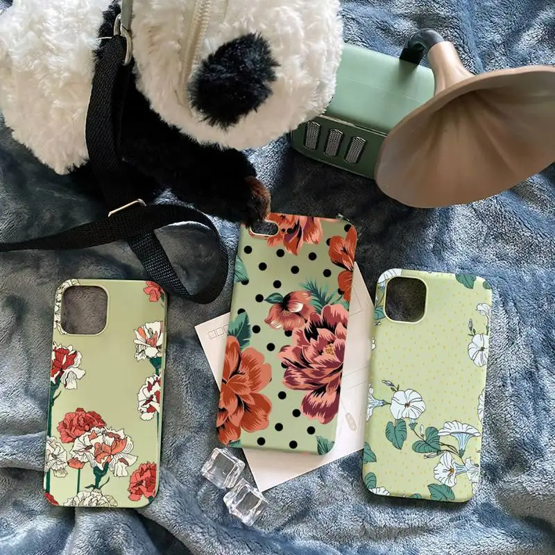 

Fashion Flower Phone Case Green Candy Color case for iPhone 11 Pro 12 13 mini pro XS MAX 8 7 6 6S Plus X SE 2020 XR
