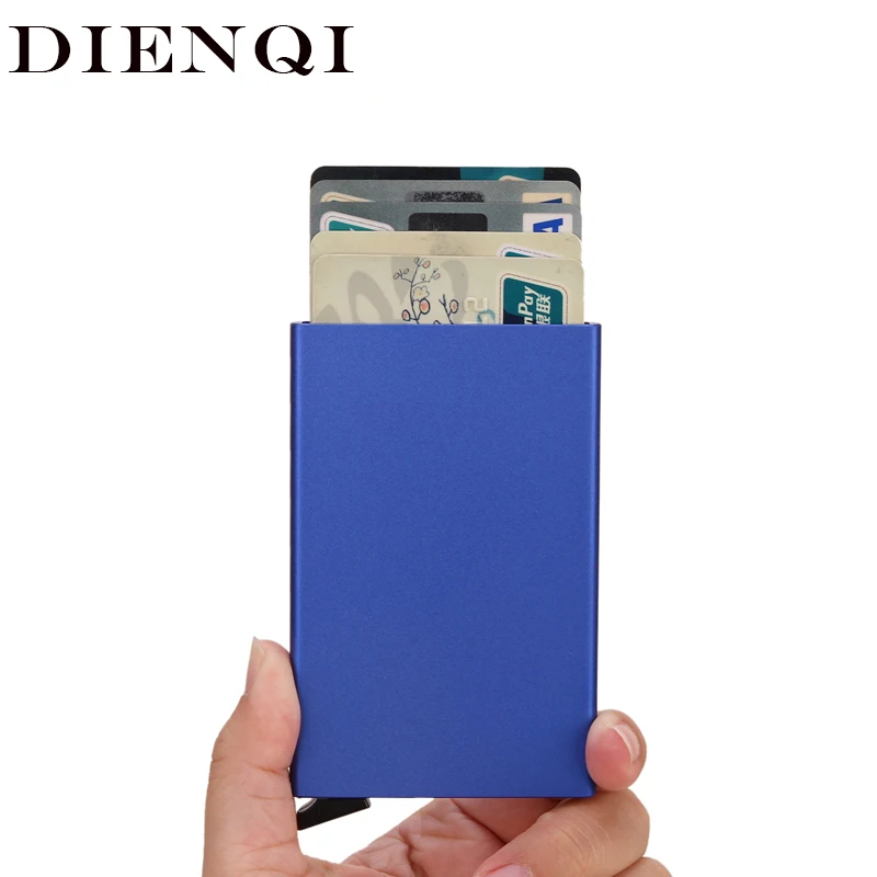

DIENQI Business Cards Holder Unisex Metal Wallet Case RFID Card Pocket Protector Mens Women Automatic Pop Up Credit Card Holder