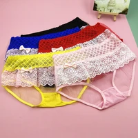 summer cool fashion sexy lace hollow out breathable transparent multi colors mid rise panties female briefs 5615