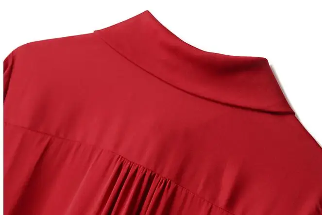 

Spring Fall Fashion Womens Embroidery Sequined Flower Red Long Sleeve Imitation Silk Blouse Top Shirt , Office Woman Blouses