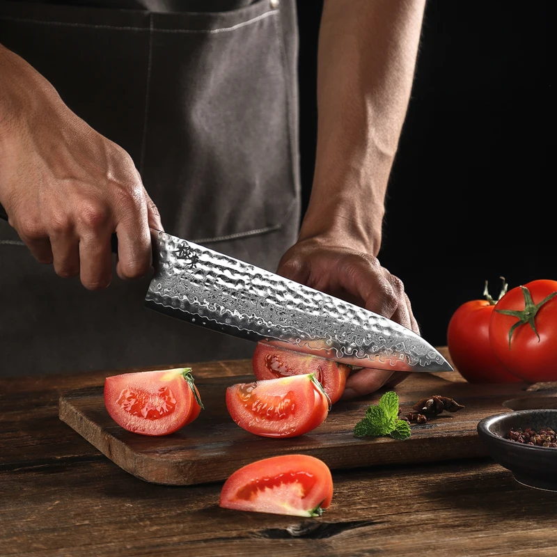 Нож кухонный из дамасской стали Kyokuto 67-слойный V gold 10 8 дюймов |