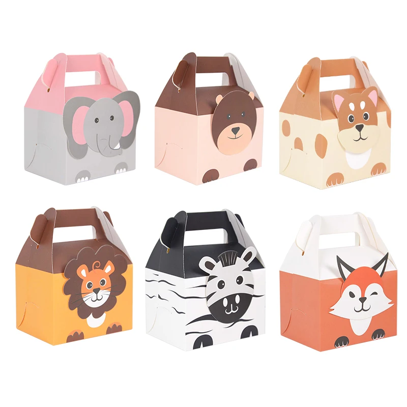 

5pcs Cute Cartoon Bear Lion Fox Portable Candy Box DIY Paper Boxes Cookie Food Packaging Case Kids Favors Wedding Party Supply