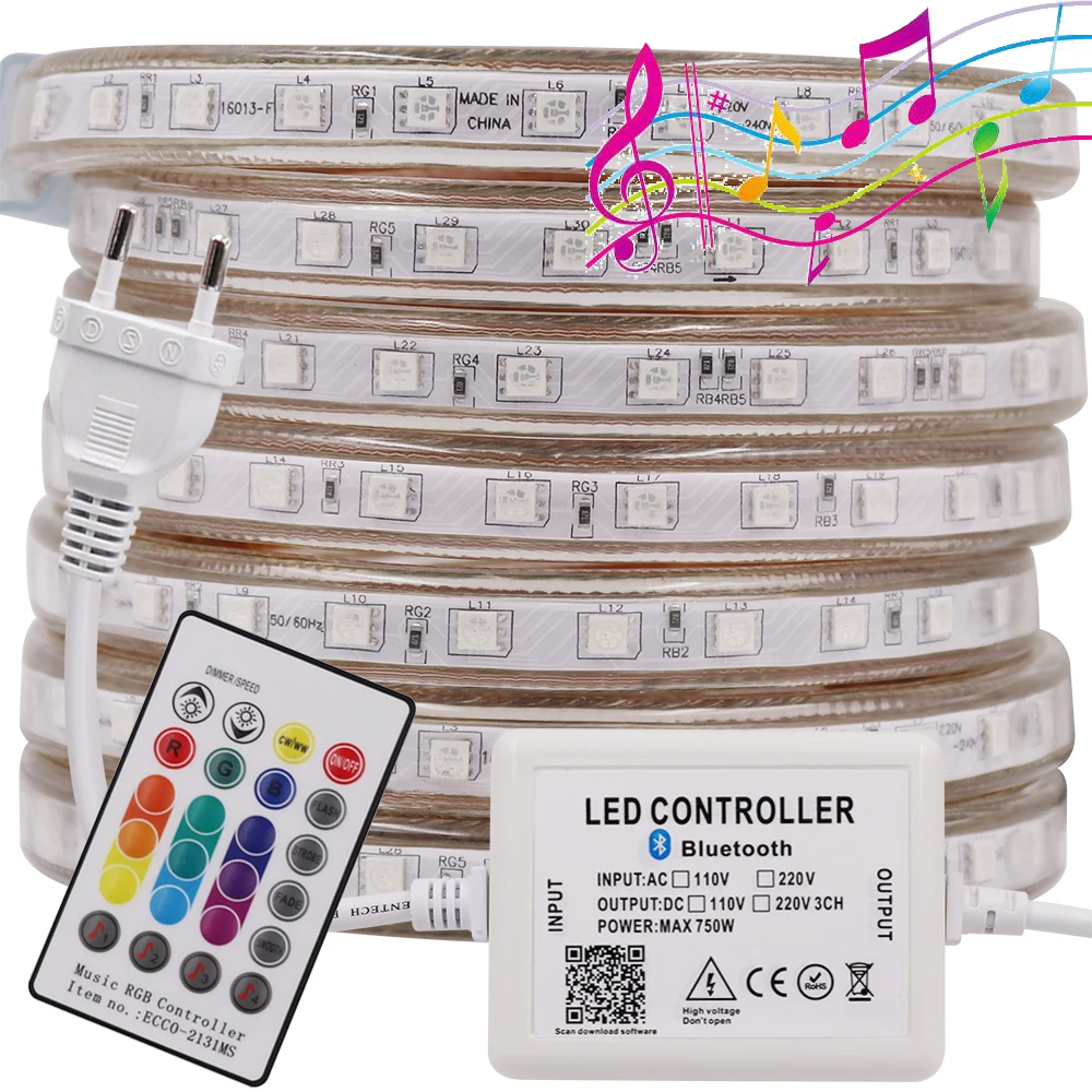 Светодиодная лента RGB для музыки 5050 SMD 220 в 110 В переменного тока 60 светодиодный 120