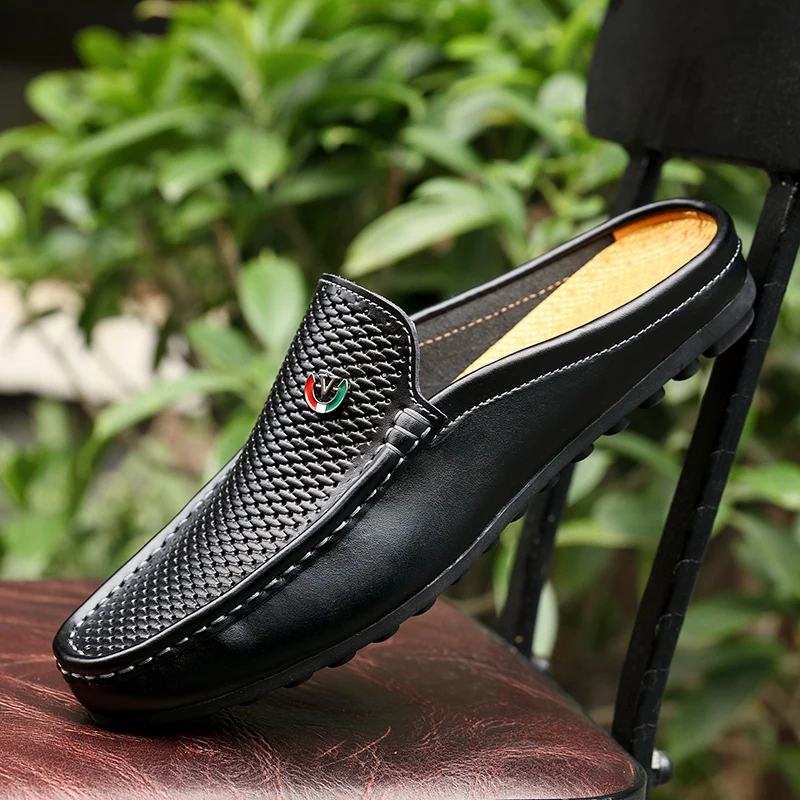 

Half Shoes For Men Casual Shoes Summer Slippers Big Size 38-46 Man Loafers Leather Moccasins Mens Driving Shoes Slippers White