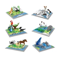 animal world mini building blocks cartoon horse panda eagle cow models assembly bricks educational toys for children gifts