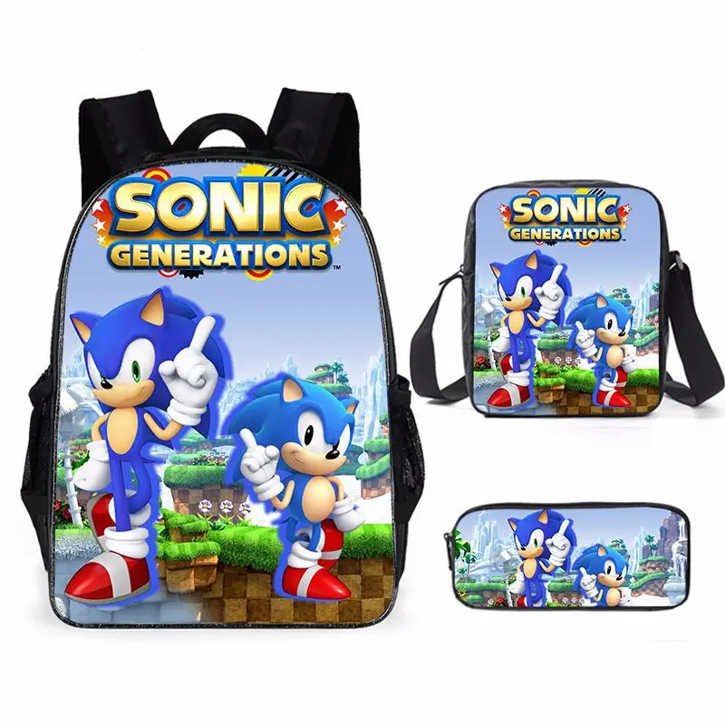 

The Hedgehog Canvas Schoolbag Travel Backpack Sonics Shoulder Bag Pencil Case Three-Piece