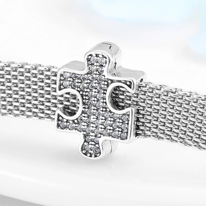 925 Sterling Silver Lucky Puzzle Square clips charms bead jewelry making Fit Original reflection Charm Bracelet | Украшения и