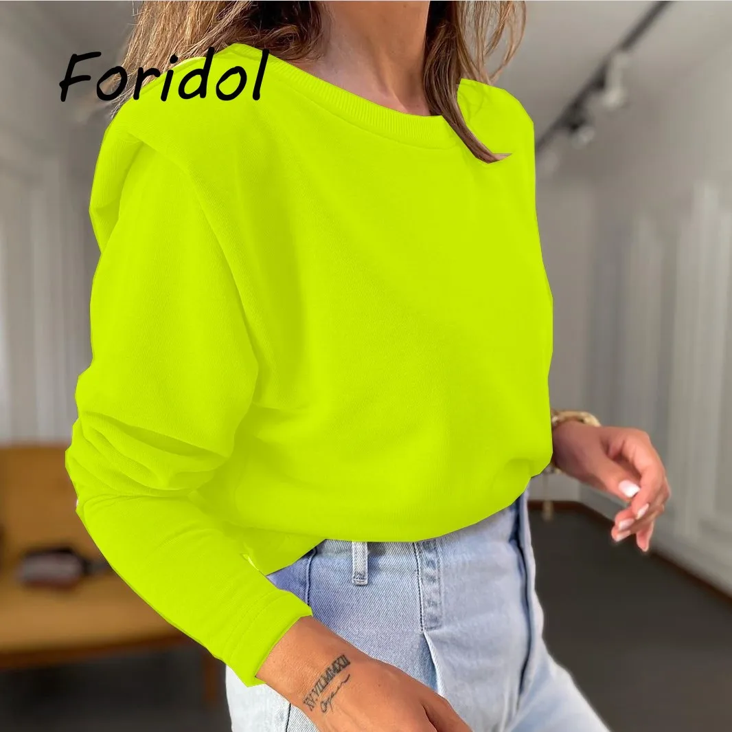 

Fleece Shoulder Padded Sweatshirt Women Winter Thick Warm Pullovers Knitted Warm Streetstyle Casual White Sweatshirts Tops