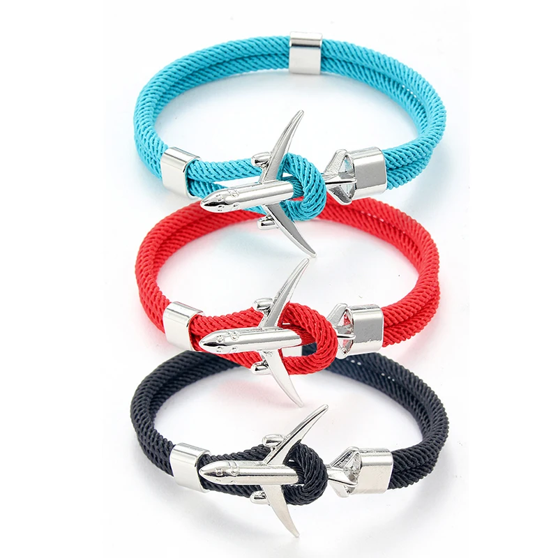

New Fashion Airplane Anchor Charm Bracelet Men Women Rope Chain Bracelet For Couple Jewelry Friendship Gift Multicolor