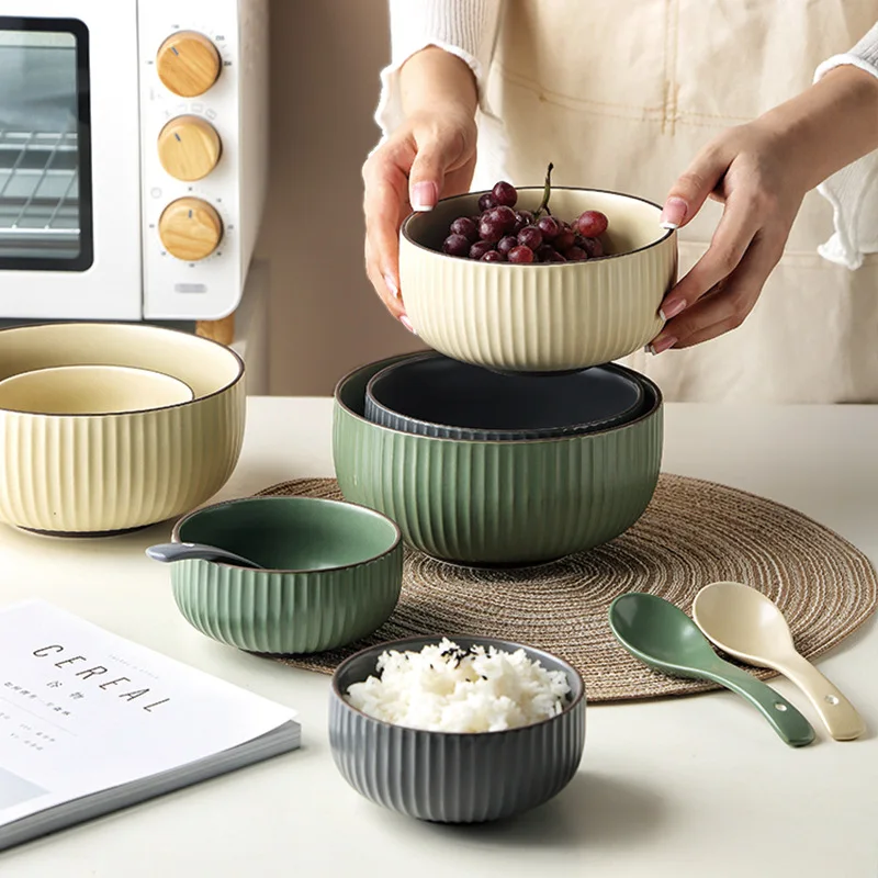 

3 Pcs/Set 4.5 Inch Rice Bowl, Ceramic Tableware, Round Matte Embossed Stripes Colored Glazed Solid Color CZY160002