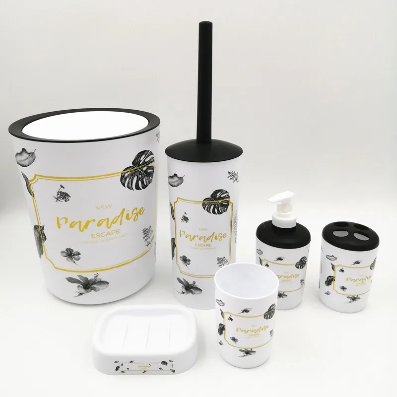 

6Pcs Bathroom Set Waste Bin Toilet Brush Mouthwash Cup Soap Dispenser Toothbrush Holder Tumbler Household Storage Washing Tools