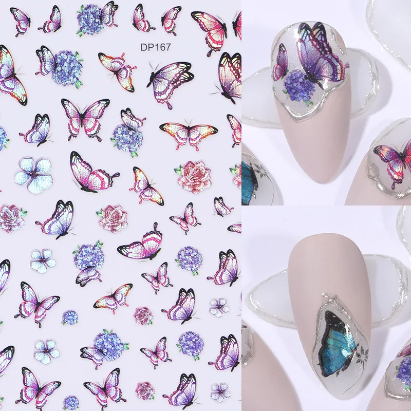 

7.7*9cm/8*10.2cm Holographics 3D Butterfly Nail Art Stickers Spring Fashion DIY Nail Transfer Decals Foils Wraps Decoration