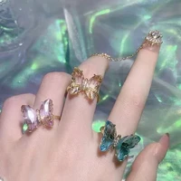 new fashion sweet romantic butterfly glass womens ring adjustable opening rings for women jewelry girl party gift