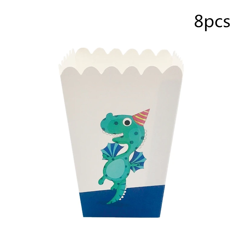 8pcs popcorn box Вечерние товары, 1 шт., для детей, динозавр, милый динозавр, тема, украшение, головной убор для дня рождения, герой, шляпа с эластичной лентой - Цвет: 8pcs popcorn box