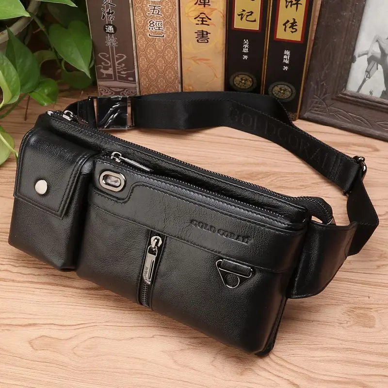 

First Layer Cowhide Men Waist Belt Bag Cigarette Cell Phone Case Pocket Chest Bags Retro Male Genuine Leather Hip Bum Fanny Pack
