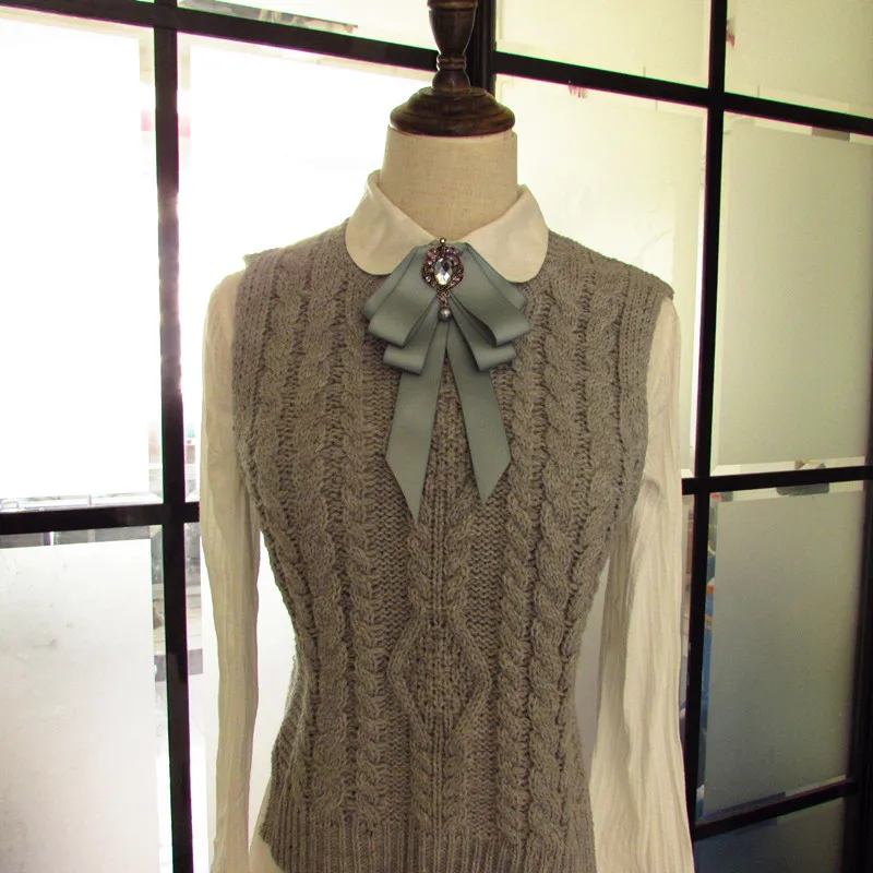 Я-Remiel моды лента Стразы женский галстук-бабочка британский стиль блузка дамский