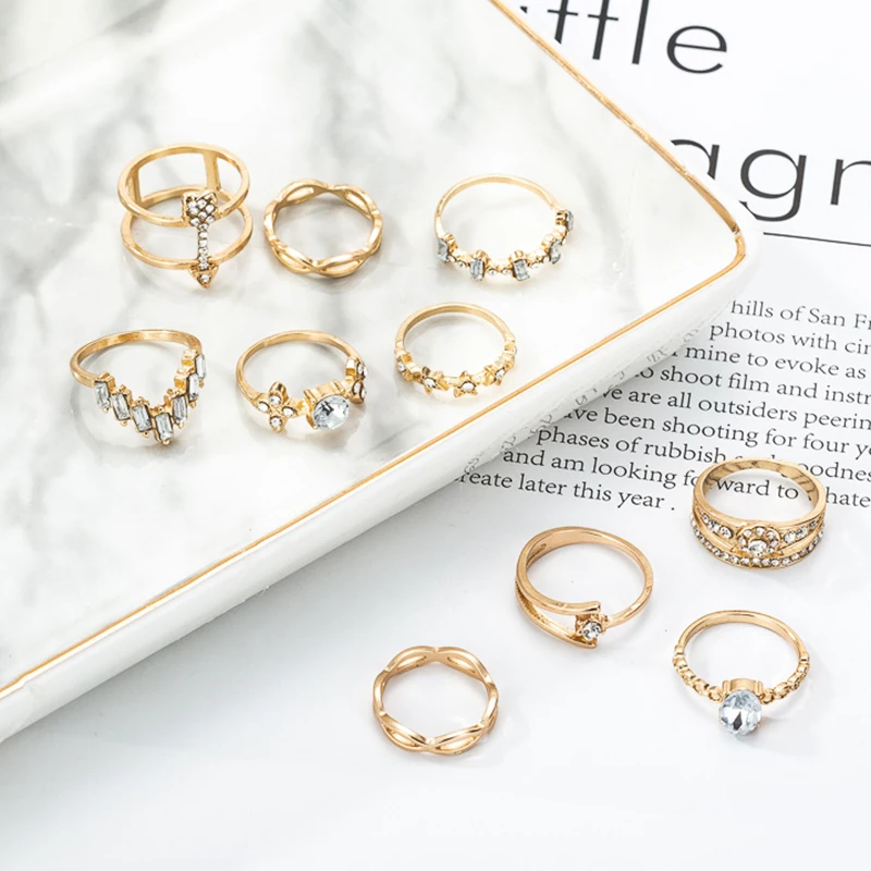 Винтажный Золотой набор колец с кристаллами Moon Star кольцо для женщин свадебный