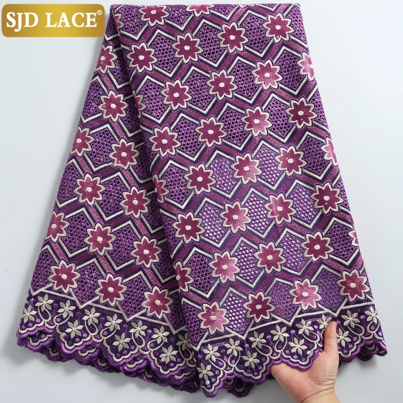 

SJD LACE High Quality Swiss Voile Lace In Switzerland With Stones African Lace Fabric Embroidery Cotton For Wedding Party 2246B