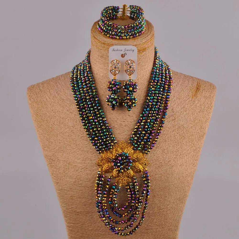 Черные нигерийские Свадебные африканские бусины Ювелирный Набор Кристалл