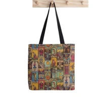 women shopper bag vintage patchwork printed kawaii bag harajuku shopping canvas shopper bag girl handbag tote shoulder lady bag