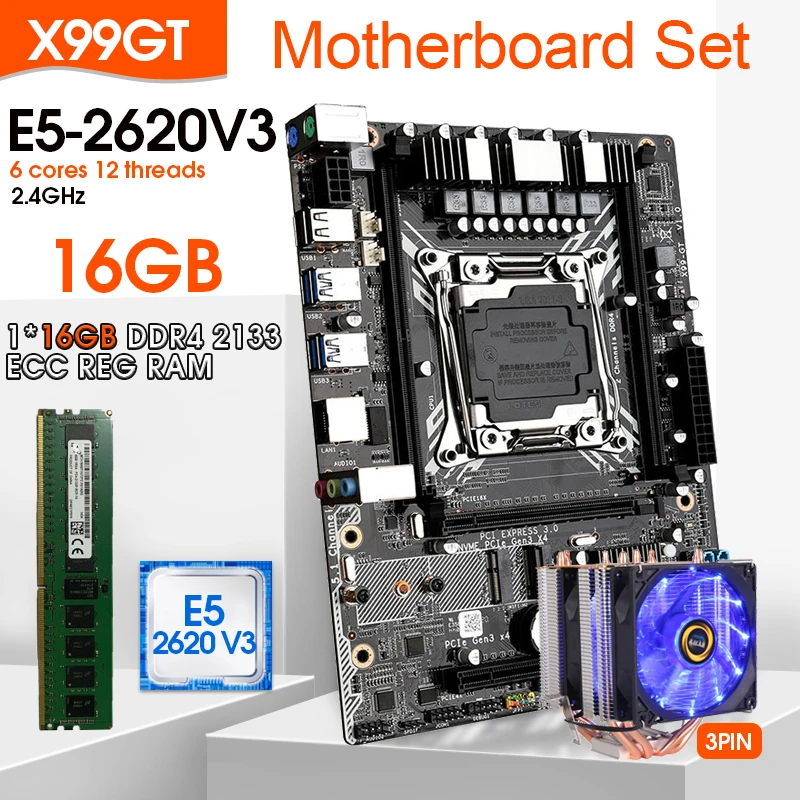 

Материнская плата X99 с процессором XEON E5 2620 V3, 1*16 Гб DDR4, ECC REG, с четырьмя медными трубками
