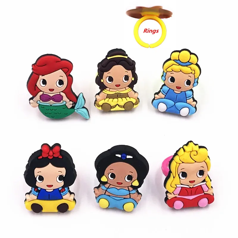 6 шт./компл. мультфильм Ариэль Жасмин Аврора принцесса значок ПВХ палец кольца для