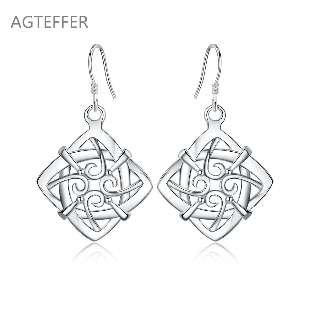 

AGTEFFER 925 Sterling Silver Geometric Square Drop Earring For Women Lady Wedding Engagement Party Fashion Jewelry