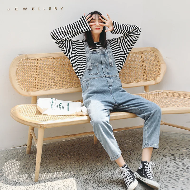 Новинка осени 2019 стильные простые свободные брюки на подтяжках в Корейском стиле