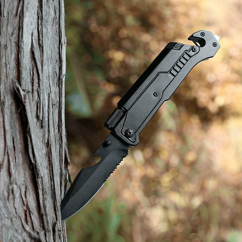 

Multitool Folding Knife Tactical Military Knife With Flashlight Serrated Blade Rope Cutter Multi Outdoor Survival Pocket Knives