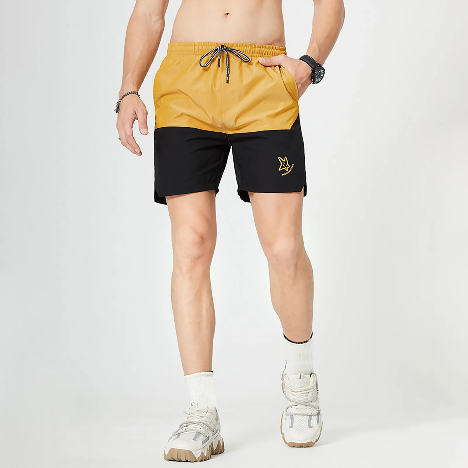 

Летние мужские цветные повседневные шорты с прострочкой, модные спортивные брюки для фитнеса, мешковатые дышащие Бермуды, пляжные бордшорт...