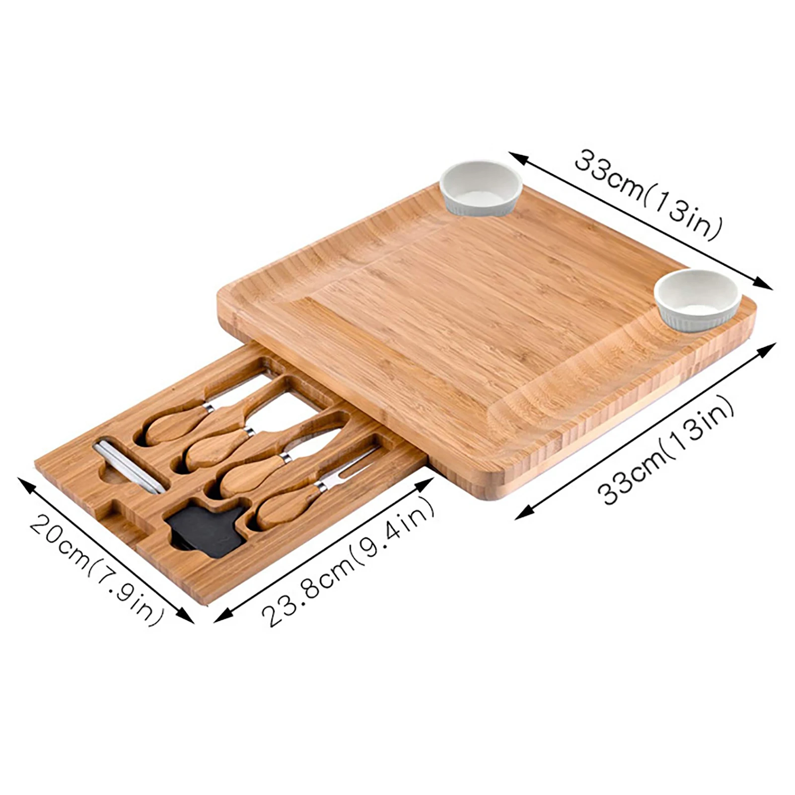 Bamboo Cheese Board Cutlery Knif Set With Slide Out Drawer 4 Knives Sets Cooking Tools Knife Slicer Fork Scoop Cut | Дом и сад