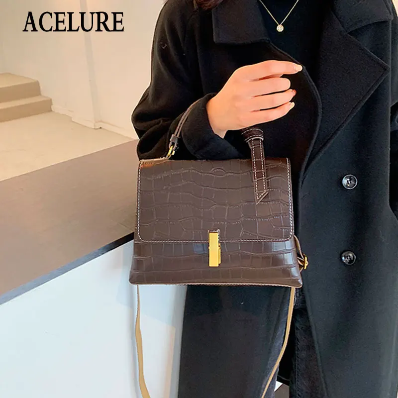 

ACELURE Hasp Zipper Messenger Bags Ladies Alligator PU Leatehr Small Handbags Women Fashoin Solid Color Shoulder Crossbody Bags