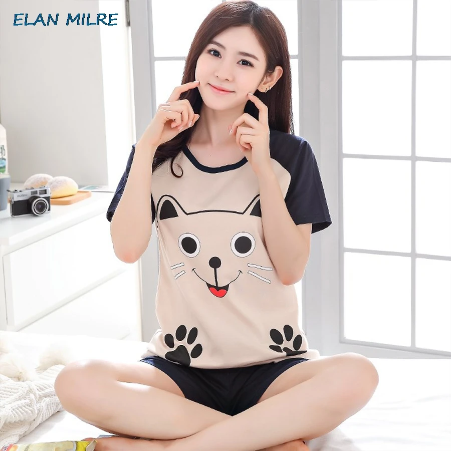 2020 летние Для женщин Симпатичные шеи короткая ночная рубашка и шорты удобная