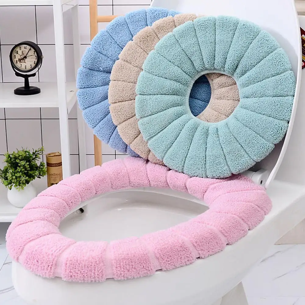 

1PC Winter Warm Toilet Seat Cover Closestool Mat Washable Bathroom Accessories Knitting Pure Color Soft O-shape Pad Toilet Seat
