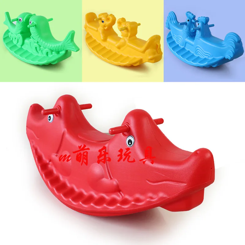 Толстая пластиковая детская лошадка качалка для детского сада троянским конем