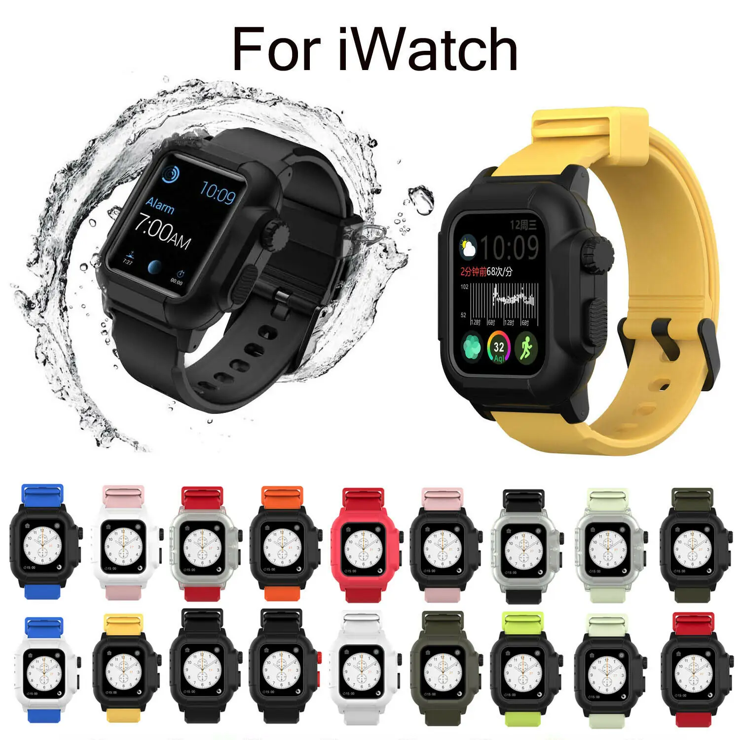 Водонепроницаемый чехол IP68 ДЛЯ Apple Watch Band iWatch Series 4 5 набор силиконовых ремешков 44