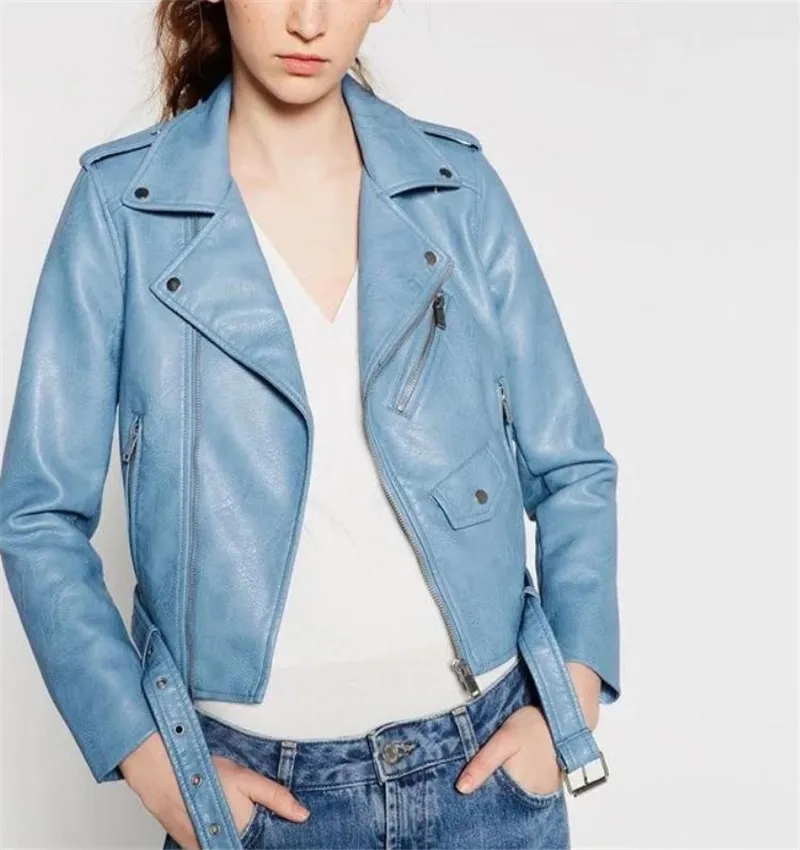 Куртка женская из искусственной кожи повседневный пиджак на молнии с воротником