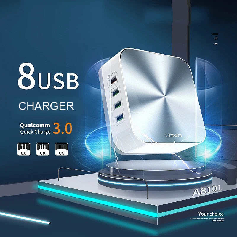 

Зарядное устройство USB 100-240 В переменного тока, макс. мА, 8USB-портов, настольное зарядное устройство QC3.0, настенное зарядное устройство, зарядн...