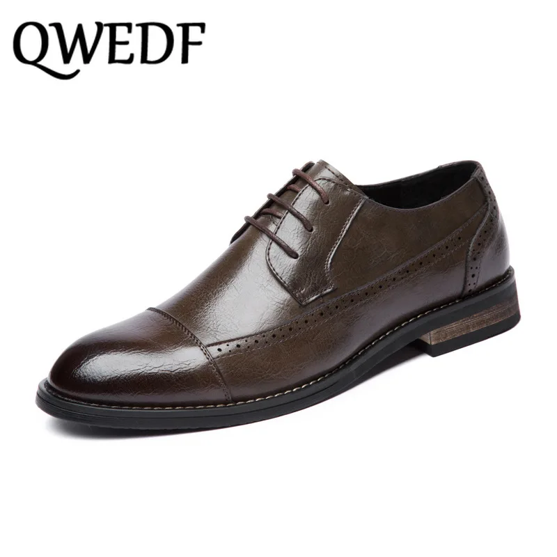 

2019 Men's Dress Leather Shoes Lace-Up Wedding Party Shoes Mens Business Office Oxfords Flats Plus Size Men Fashion S9-73
