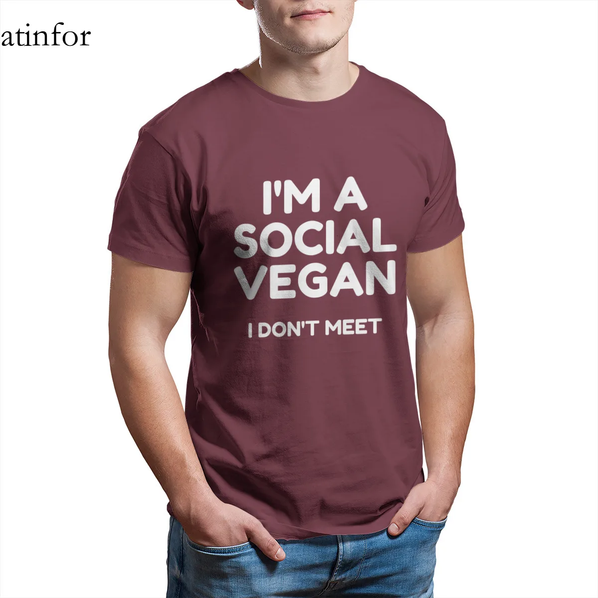 

Я социальная веганских материалов I don't удовлетворить Футболка 100% хлопок Kawaii 4XL 5XL 6XL круглый вырез горловины крутые футболки 29338