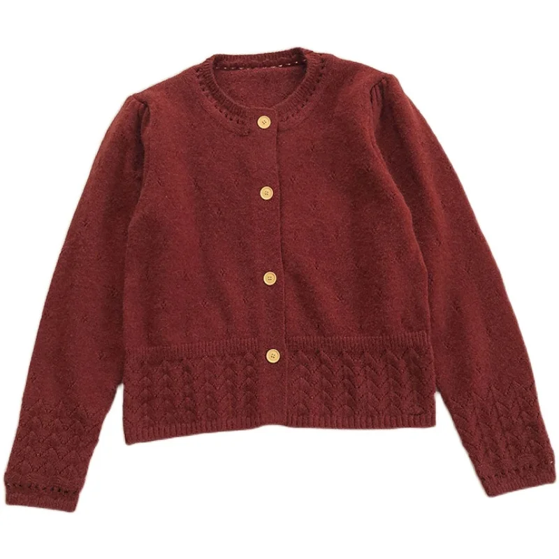 

hollow out crew neck single breasted cardigan women's new fall / winter 2020 Korean loose and slim long sleeve T-shirt