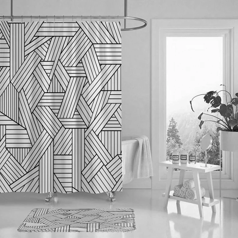 Занавеска для душа с геометрическим рисунком модная занавеска растениями