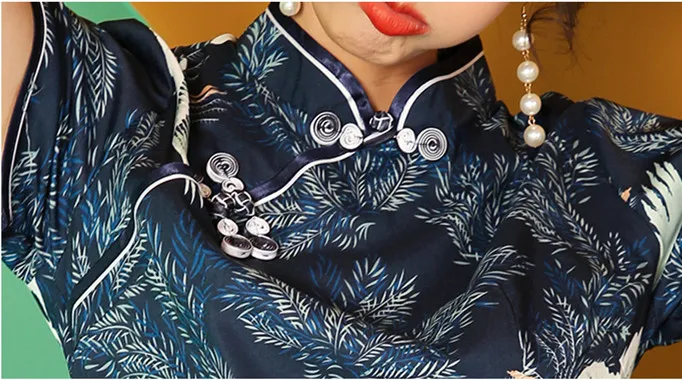 SWEETXUE китайское платье для женщин Cheongsam Современные вечерние платья с животным принтом Тонкий Сплит Пряжка китайский воротник Qipao платье