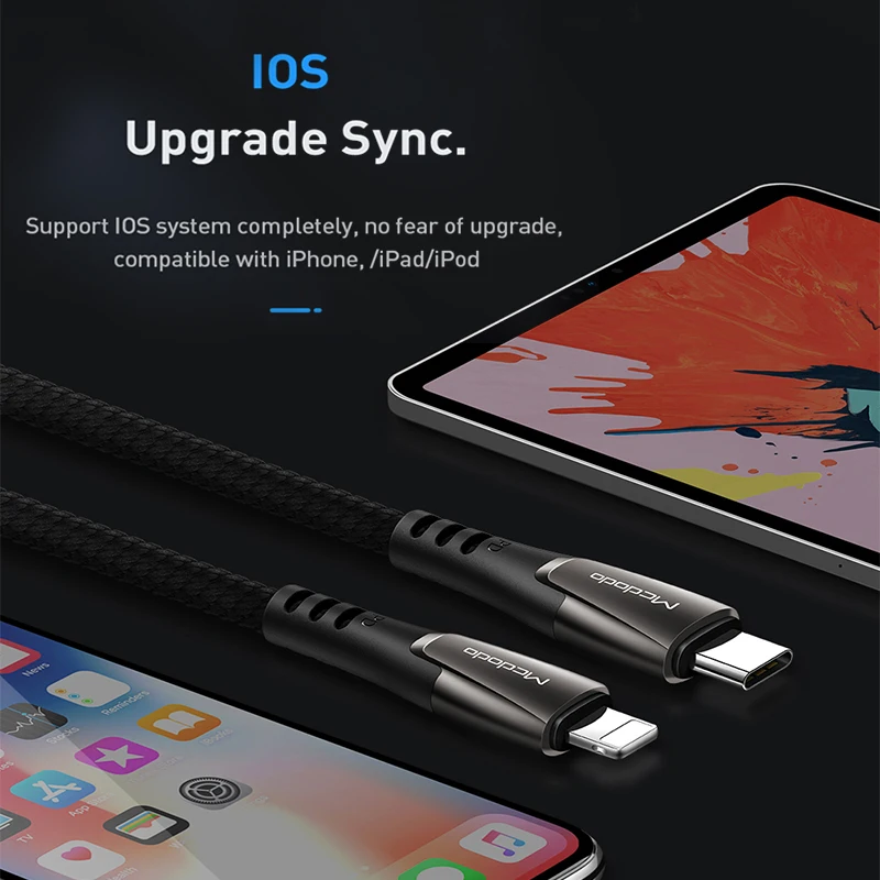 Mcdodo USB-C PD 18W кабель для быстрой зарядки type C для зарядного устройства lightning USB C для iPhone XR XS Max 8 Plus iPad Pro Кабель