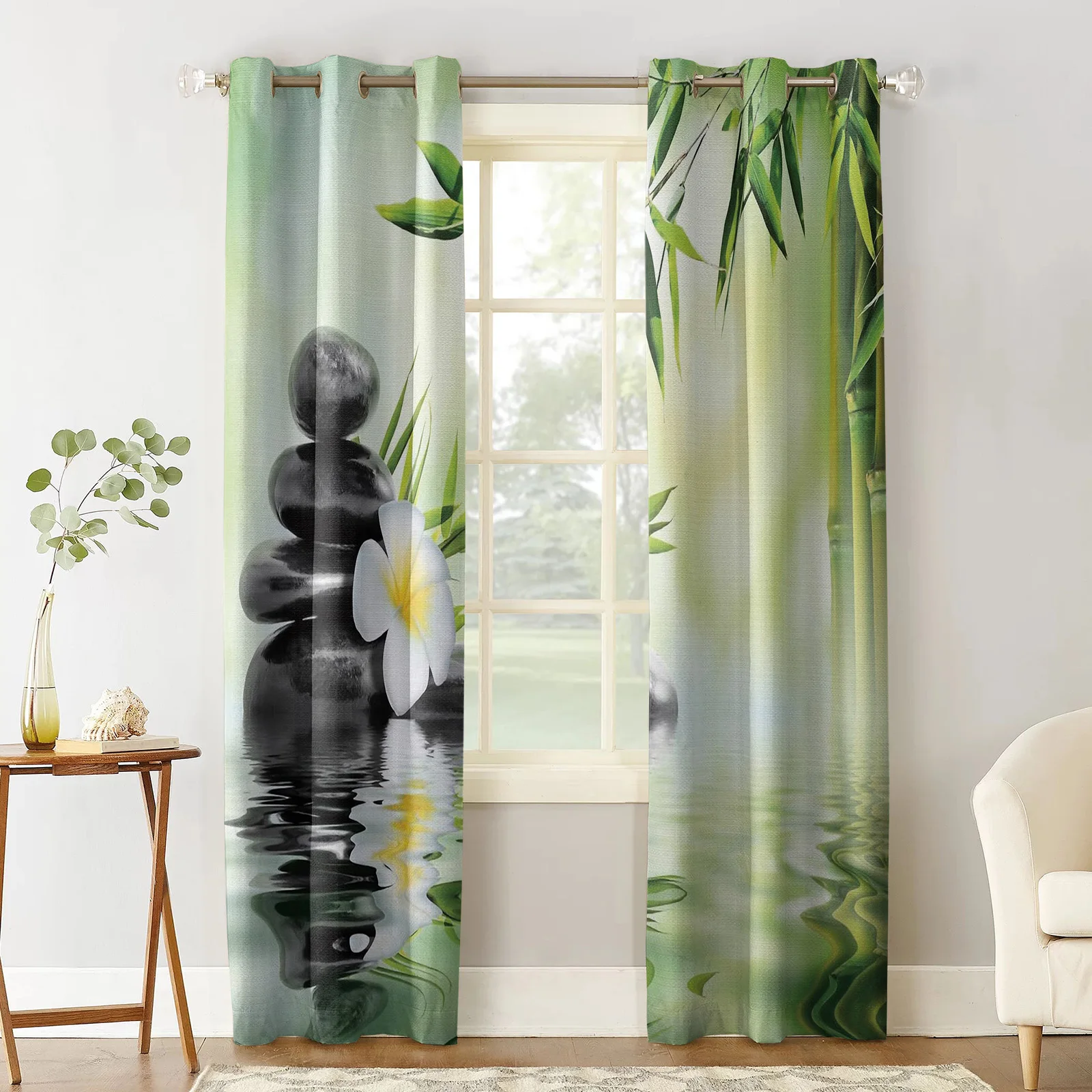 Занавески с зелеными бамбуковыми листьями и цветами s-занавески для гостиной