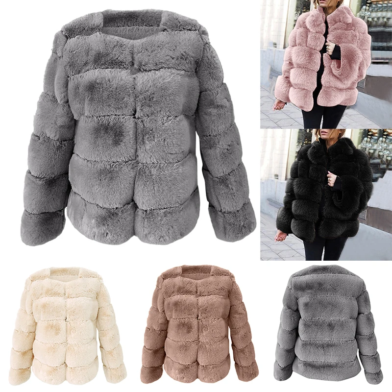 Модное женское пальто размера плюс с искусственным мехом теплая женская зимняя