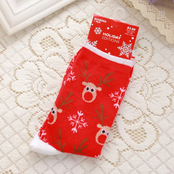 1 pair Casual Women Christmas socks Funny Cartoon Snowman Santa Claus elk flake socks Cotton Christmas Gift for women