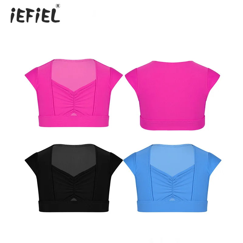 Детский укороченный топ для девочек однотонный с рукавами крылышками балета и